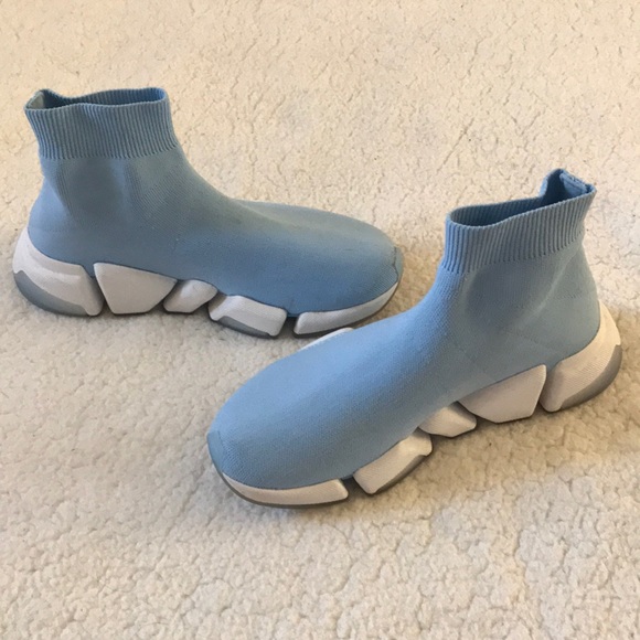 Balenciaga | Light Blue and White Speed Knit Sock Trainer Sneakers Size 8 - Picture 4 of 14
